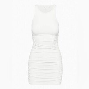 Aritzia TNA Chill Malibu Dress - White Cotton Jersey Ruched Bodycon Mini